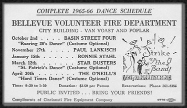 Bellevue Volunteer Fire Department 1965-66 Dance Schedule.