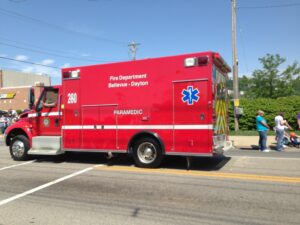 A Bellevue-Dayton Fire Department ambulance in a parade